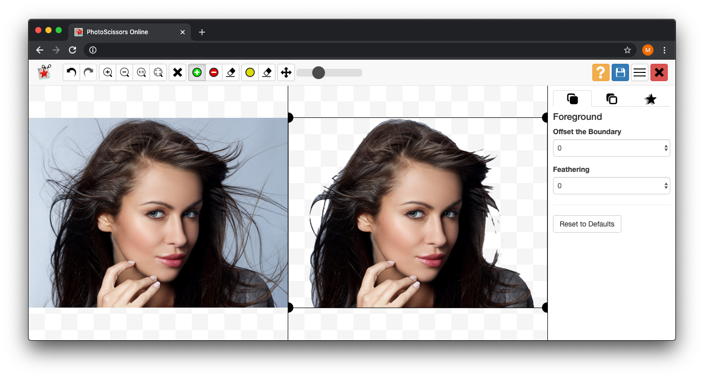 Remove the Background Around Hair with PhotoScissors Online